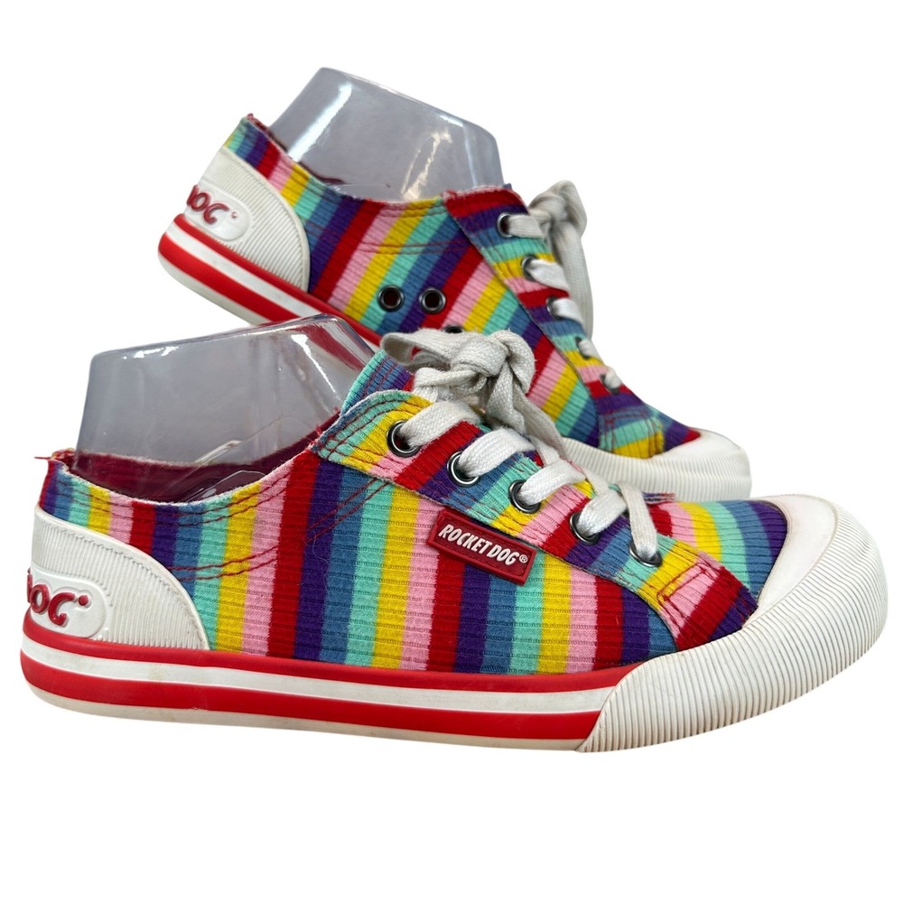 Rocket Dog Jazzin Rainbow Stripe Corduroy Low Top Sneakers SZ 6 Kidcore Retro